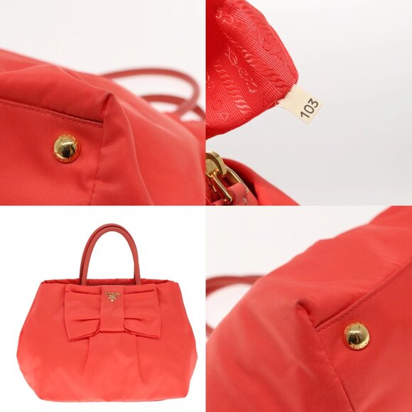 PRADA Hand Bag Nylon Orenge Sunset Gold Auth 94395 - Picture 14 of 14